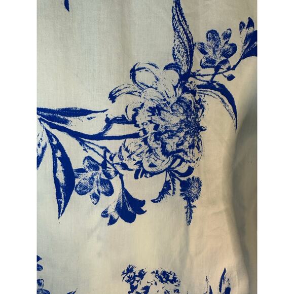 Flying Tomato wrap blouse  blue and white floral print puff sleeves size Large - Picture 7 of 9